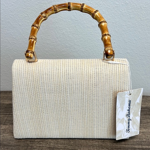 Tommy Bahama | Natural Satchel w/ Detachable Crossbody Strap & Bamboo Handles - Picture 7 of 13